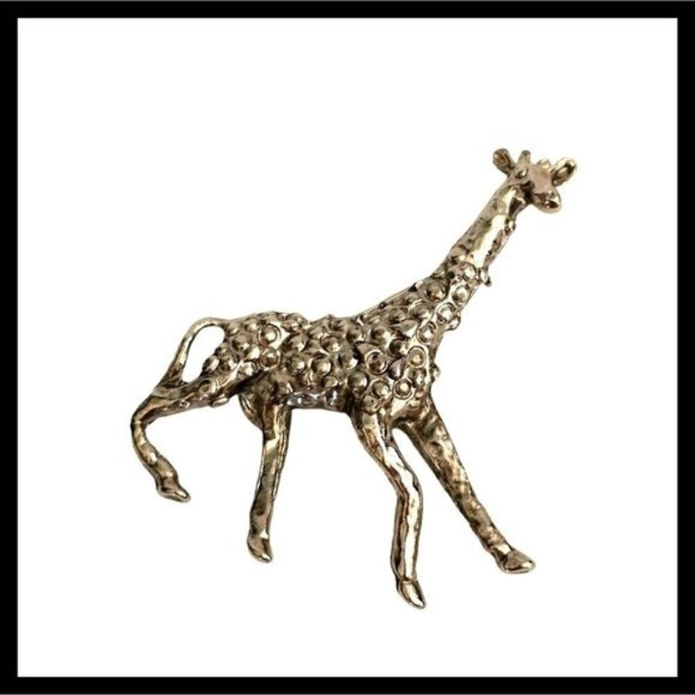 Vintage‎ Giraffe Hammered Silver Tone Pin Brooch